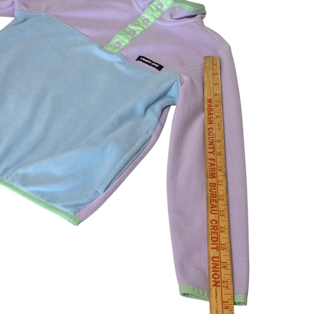 Lands End Kids M 8 Colorblock Fleece Pullover Snap Mock Neck Purple Blue Green - Picture 5 of 8